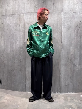 「JOURNAL STANDARD（ジャーナルスタンダード）のTRモダン ワイド スラックス（スラックス、ブルー系）」を使った、NIBOさん（メンズ・175cm）の春コーディネート