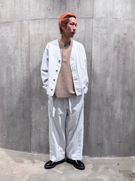 「JOURNAL STANDARD J.S HOMESTEAD（ジャーナルスタンダードホームステッド）のJ.S.Homestead / コットンリネン デニム “JUDO” ブルゾン（その他アウター、ブルー系）」を使った、NIBOさん（メンズ・175cm）の春コーディネート