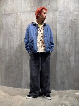 「JOURNAL STANDARD（ジャーナルスタンダード）のM-BDU ガーメント ダイ ショート ブルゾン（ミリタリージャケット、ブルー系）」を使った、NIBOさん（メンズ・175cm）の冬コーディネート