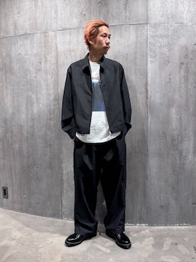 「JOURNAL STANDARD（ジャーナルスタンダード）のSLUB SUCKER / スラブ サッカー ジップ ジャケット（その他アウター、ブラック系）」を使った、NIBOさん（メンズ・175cm）の春コーディネート