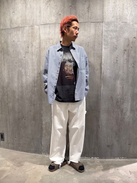 「JOURNAL STANDARD（ジャーナルスタンダード）の13オンス ペインター ルーズ カット パンツ（デニムパンツ、ホワイト系）」を使った、NIBOさん（メンズ・175cm）の春コーディネート