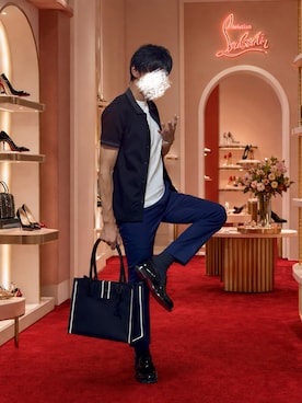 「BANANA REPUBLIC FACTORY STORE（バナナリパブリック ファクトリーストア）のBANANA REPUBLIC FACTORY STORE Luxe Touch ボタンダウンポロシャツ Size S：ブラックをベースに、グレーのリブ襟と袖口をアクセントにしたポロシャツ。フロントはフルボタン仕様。（ポロシャツ、ブラック系）」を使った、Na:katenさん（メンズ・170cm）の夏コーディネート