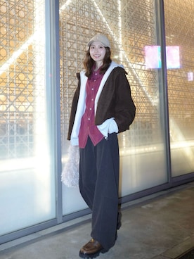 「キャップ女子」｜やぶさやさん（レディース・170cm）の冬コーディネート