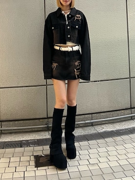 「アイテム（ベルト、ホワイト系）」を使った、前原愛唯さん（レディース・165cm）の秋コーディネート