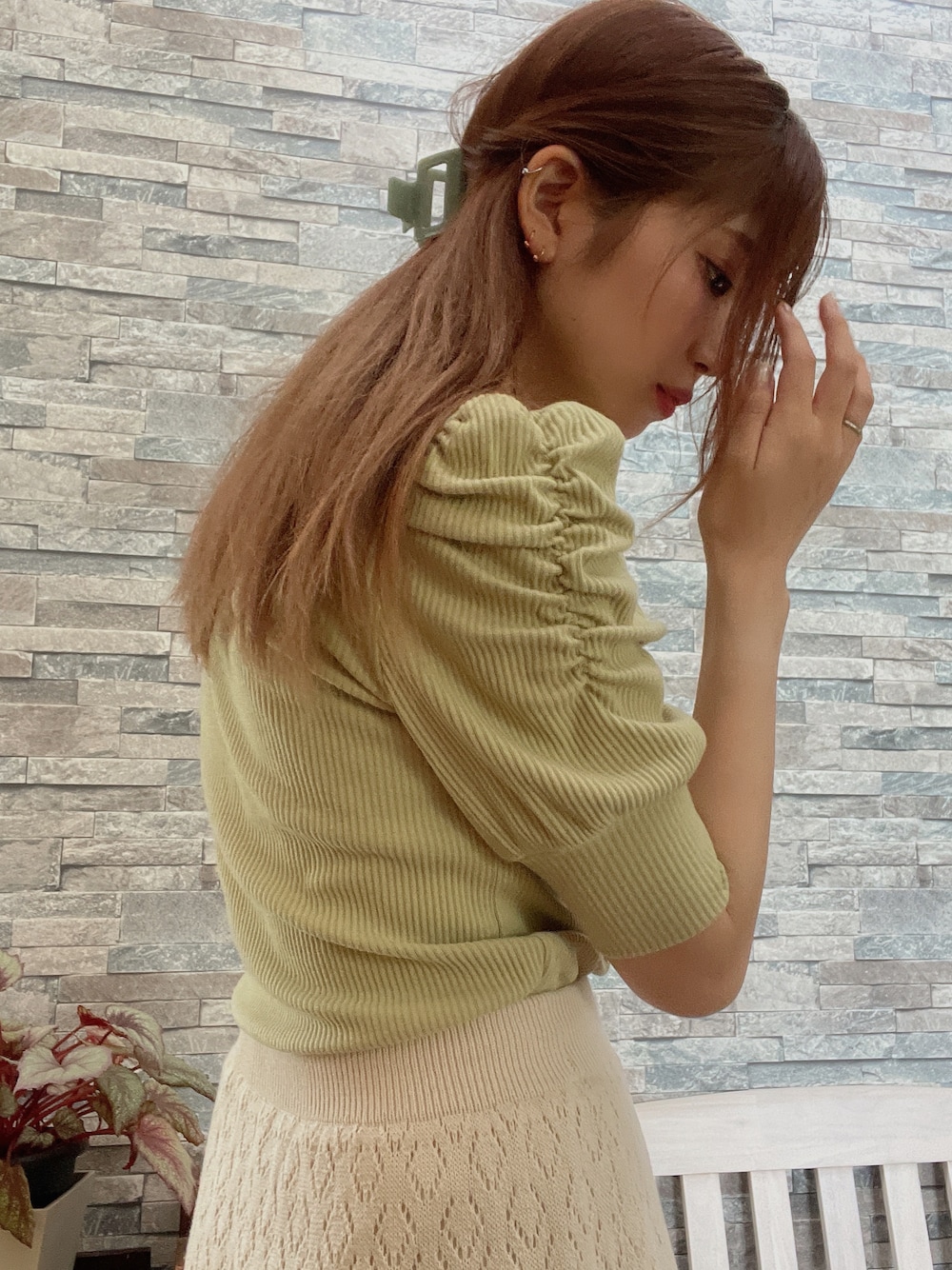 「パフスリーブ、ロングスカート、ミントグリーン」｜「GUのアイテム（スカート、ホワイト系）」を使った、rinasuさん（レディース・163cm）の夏コーディネートの1枚目の写真
