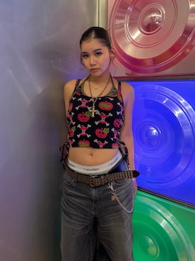 「HYSTERIC GLAMOUR（ヒステリックグラマー）のデニムワイドパンツ（デニムパンツ、ブラック系）」を使った、★nana★さん（レディース・160cm）の夏コーディネート