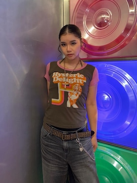 「HYSTERIC GLAMOUR（ヒステリックグラマー）のHYSTERIC DELIGHT チビTシャツ（Tシャツ/カットソー、ブラウン系）」を使った、★nana★さん（レディース・160cm）の夏コーディネート
