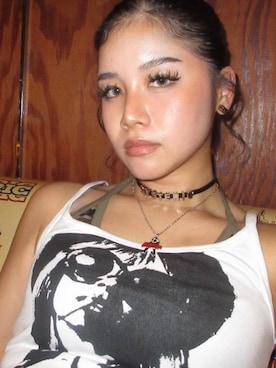 「HYSTERIC GLAMOUR（ヒステリックグラマー）のMETAL SYMBOL LOGO チョーカー（チョーカー、ブラック系）」を使った、★nana★さん（レディース・160cm）の夏コーディネート