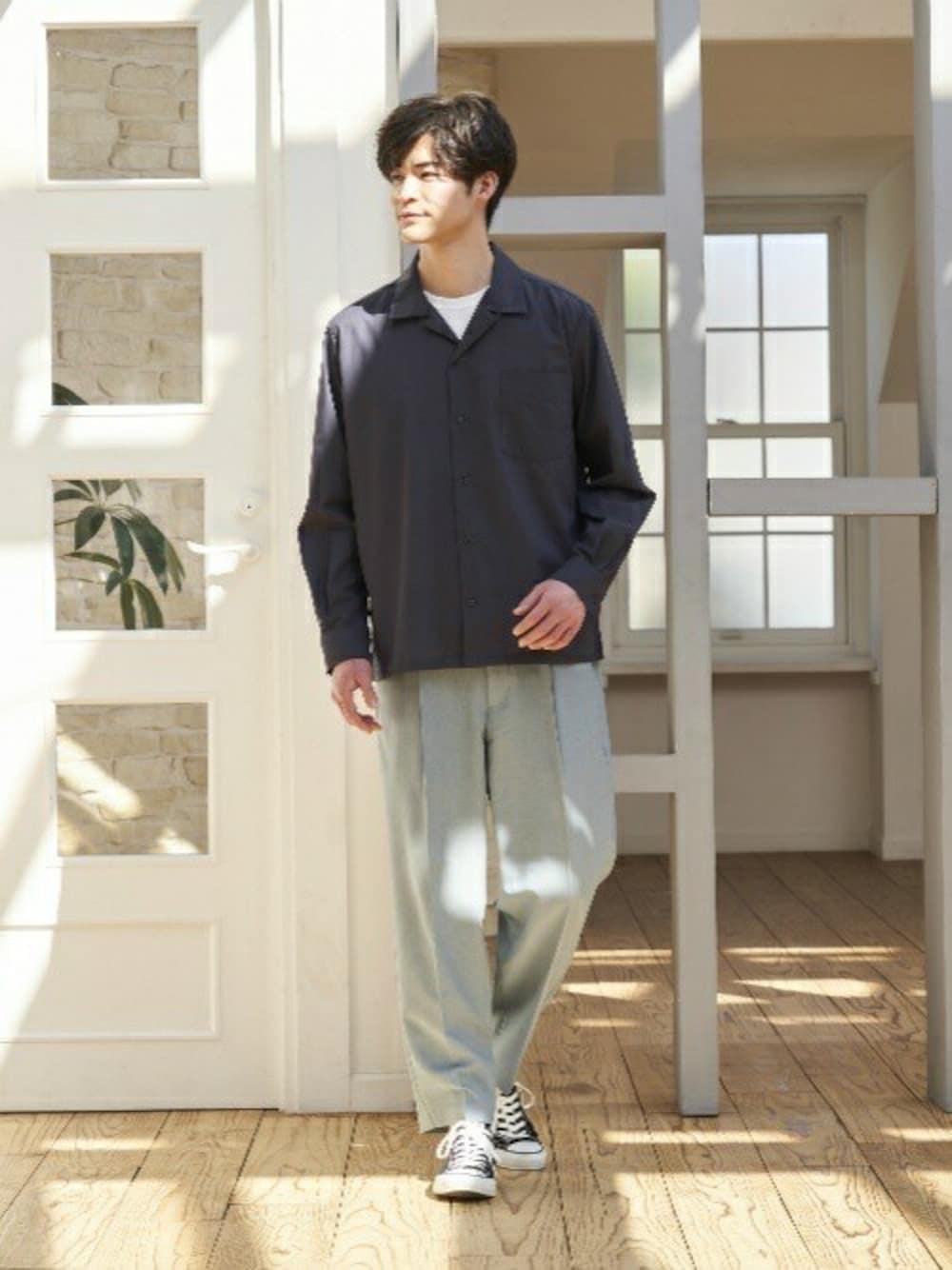 ピッタリ Pitta Re リップストップ オープンカラー 長袖 カジュアルシャツ グレー -ファッション通販 FASHION WALKER