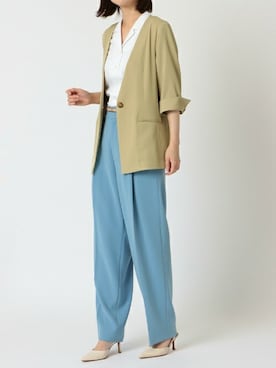 「ジャケット」｜「アイテム（ノーカラーコート）」を使った、TOKYO_SHIRTSさん（レディース・166cm）の春コーディネート