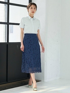 「アイテム（ビジネスシャツ、グリーン系）」を使った、TOKYO_SHIRTSさん（レディース・165cm）の夏コーディネート