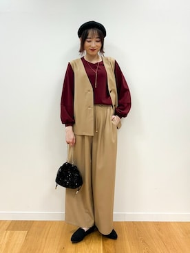 「秋冬」｜「アイテム（ハンチング/ベレー帽）」を使った、chikaさん（レディース・160cm）の秋コーディネート