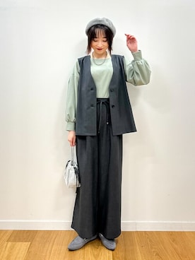 「秋冬」｜「アイテム（ハンチング/ベレー帽）」を使った、chikaさん（レディース・160cm）の秋コーディネート