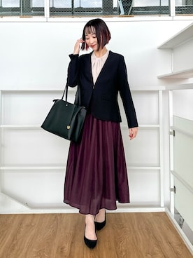 「シンプル・ベーシック」｜「アイテム（ノーカラージャケット）」を使った、chikaさん（レディース・160cm）の秋コーディネート