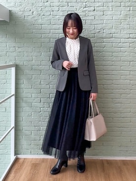 「シンプル・ベーシック」｜「アイテム（ノーカラージャケット）」を使った、chikaさん（レディース・160cm）の冬コーディネート
