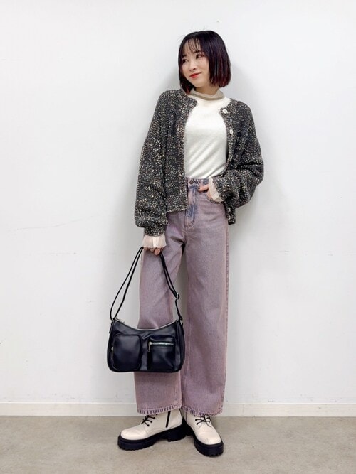 【前後2WAYコンパクト丈】ぽこぽこ MIXニットカーディガン SHOO・LA・RUE｜【前後2WAY/コンパクト丈】ぽこぽこ MIXニット