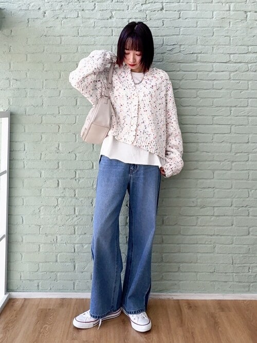 カーディガン 「前後2WAY/コンパクト丈」ぽこぽこ MIXニットカーディガン レディース SHOO・LA・RUE｜【前後2WAY/コンパクト丈】ぽこぽこ MIXニット