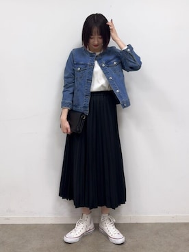 「DRESKIP（ドレスキップ）のアイテム（デニムジャケット）」を使った、chikaさん（レディース・160cm）の冬コーディネート