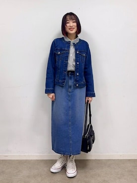「DRESKIP（ドレスキップ）のアイテム（デニムジャケット）」を使った、chikaさん（レディース・160cm）の冬コーディネート