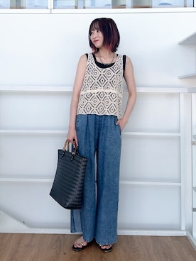 「アイテム（トートバッグ）」を使った、chikaさん（レディース・160cm）の夏コーディネート
