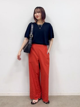 「DRESKIP（ドレスキップ）の【ひんやり/S-LL】女性らしさ溢れる フレアスリーブニット（ニット/セーター）」を使った、chikaさん（レディース・160cm）の夏コーディネート