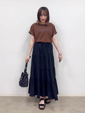 「SHOO・LA・RUE（シューラルー）の【洗える/S-LL/ひんやり/UV】選べる6柄 プリントTシャツ（Tシャツ/カットソー）」を使った、chikaさん（レディース・160cm）の夏コーディネート