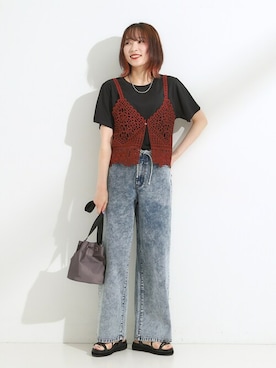 「Cutie Blonde（キューティーブロンド）の【2点セット/ひんやり】レースビスチェ＋Tシャツ（その他トップス）」を使った、chikaさん（レディース・160cm）の秋コーディネート