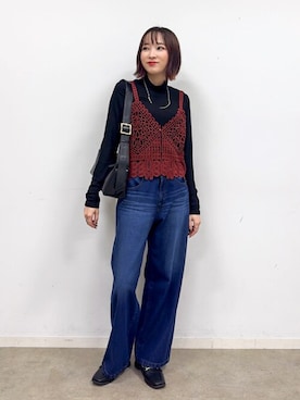 「アイテム（その他トップス、ブラウン系）」を使った、chikaさん（レディース・160cm）の秋コーディネート