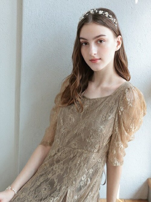 niku【前撮りセット】レースドレス　パールヘアアクセ パール付き 2405151 | デコルテフォトグラフィー | 前撮り