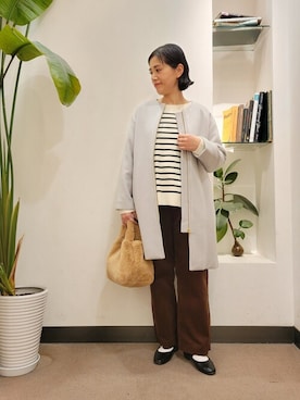 「ボーダーニット」｜「アイテム（バレエシューズ）」を使った、浪口　絵美さん（レディース・164cm）の冬コーディネート