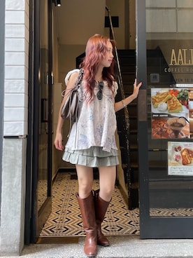 「アイテム（チュニック）」を使った、kasaki03さん（レディース・153cm）の夏コーディネート
