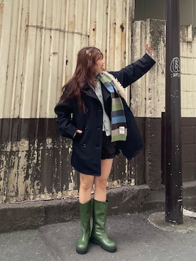 「アイテム（ブーツ、グリーン系）」を使った、kasaki03さん（レディース・153cm）の秋コーディネート