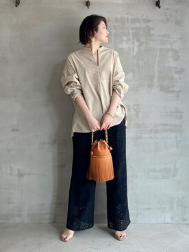 「HELIOPOLE（エリオポール）のアイテム（パンツ）」を使った、heliopoleofficialさん（レディース・159cm）の春コーディネート