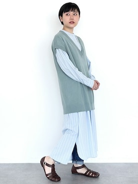 「ブルーコーデ」｜「アイテム（シャツワンピース）」を使った、はなこさん（レディース・154cm）の春コーディネート