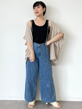 「羽織り」｜「アイテム（オールインワン・サロペット）」を使った、はなこさん（レディース・154cm）の夏コーディネート