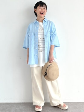 「白デニム」｜「アイテム（サロペット/オーバーオール）」を使った、はなこさん（レディース・155cm）の夏コーディネート