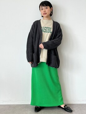 「ケーブルニット」｜「アイテム（スウェット）」を使った、はなこさん（レディース・155cm）の秋コーディネート