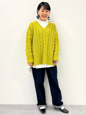 「Vネック」｜はなこさん（レディース・155cm）の冬コーディネート