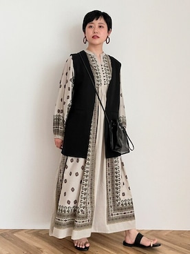 「CRAFT STANDARD BOUTIQUE（クラフトスタンダードブティック）のインドコットン混オリエンタル柄ワンピース（ワンピース）」を使った、はなこさん（レディース・155cm）の春コーディネート