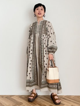 「CRAFT STANDARD BOUTIQUE（クラフトスタンダードブティック）のインドコットン混オリエンタル柄ワンピース（ワンピース）」を使った、はなこさん（レディース・155cm）の春コーディネート