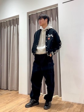 「ワイドパンツ 」｜「アイテム（ブルゾン）」を使った、shoei1210さん（メンズ・178cm）の冬コーディネート