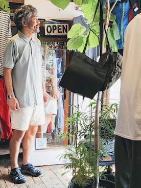 「アイテム（ポロシャツ、グリーン系）」を使った、ataco garageさん（メンズ・173cm）の夏コーディネート