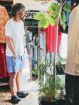 「--（--）のアイテム（デニムパンツ）」を使った、ataco garageさん（メンズ・173cm）の夏コーディネート