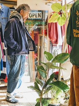 「--（--）のアイテム（デニムジャケット）」を使った、ataco garageさん（メンズ・173cm）の春コーディネート