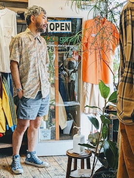 「--（--）のアイテム（シャツ/ブラウス）」を使った、ataco garageさん（メンズ・173cm）の夏コーディネート