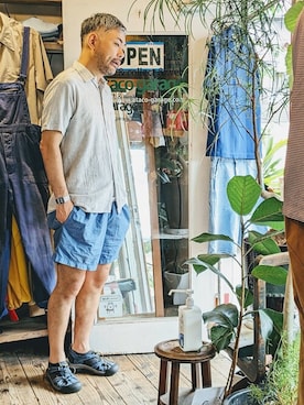 「--（--）のアイテム（シャツ/ブラウス）」を使った、ataco garageさん（メンズ・173cm）の夏コーディネート