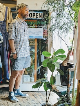 「--（--）のアイテム（シャツ/ブラウス）」を使った、ataco garageさん（メンズ・173cm）の夏コーディネート