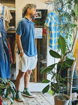 「Eddie Bauer（エディーバウアー）のアイテム（パンツ）」を使った、ataco garageさん（メンズ・173cm）の夏コーディネート