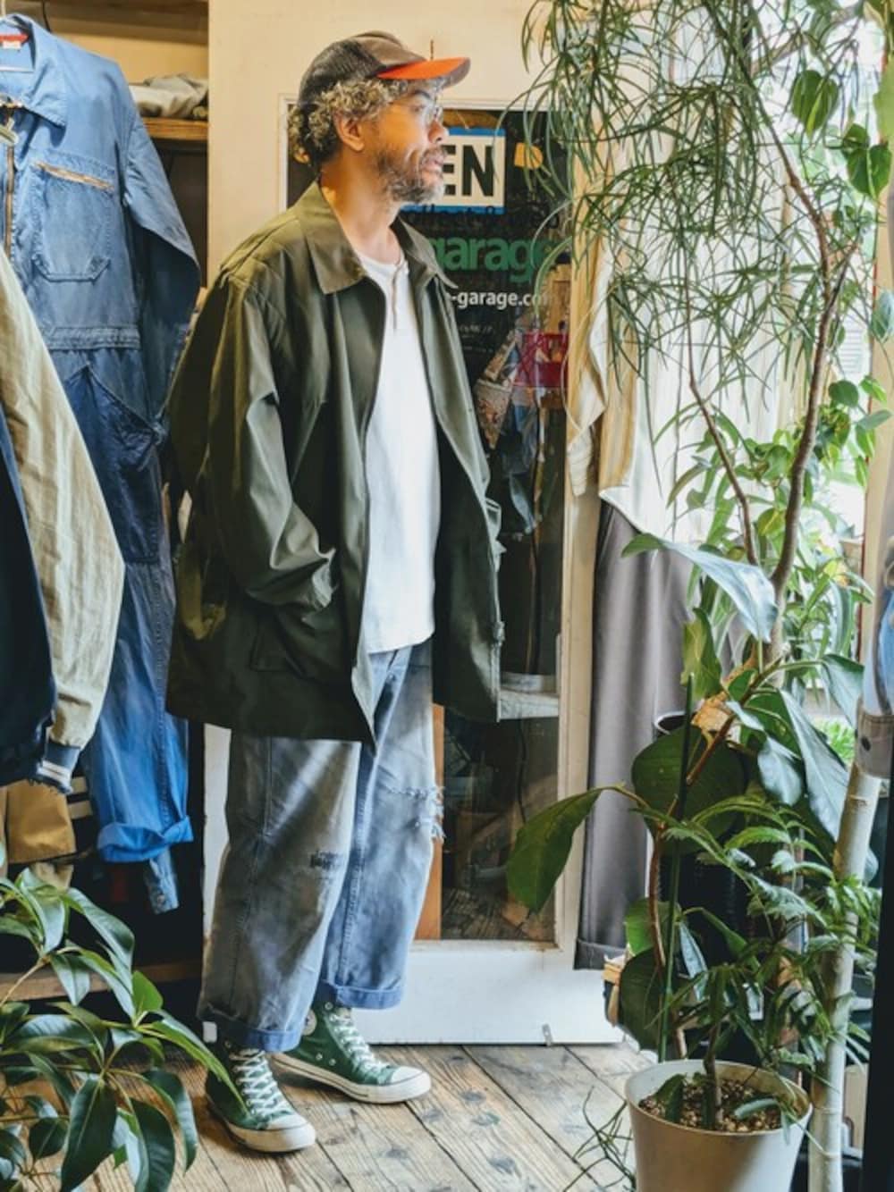 North Country 90sカバーオールハンティングジャケット袖襟コーデ