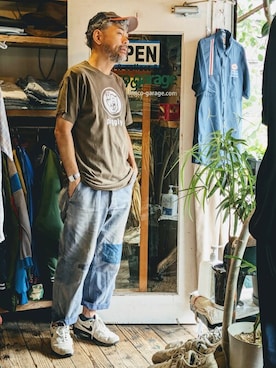 「GILDAN（ギルダン）のアイテム（Tシャツ/カットソー）」を使った、ataco garageさん（メンズ・173cm）の夏コーディネート